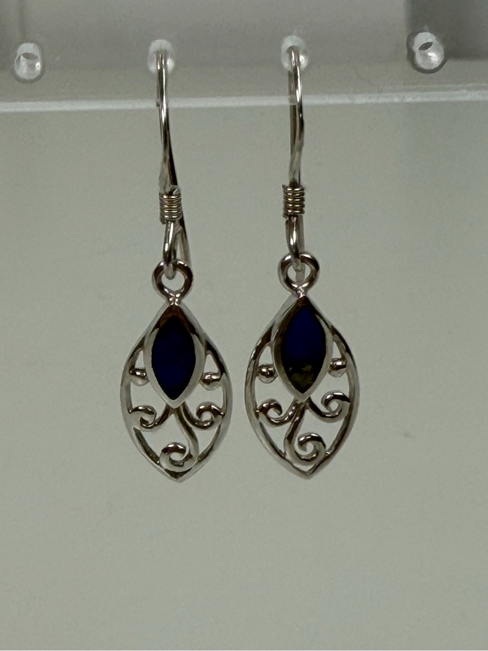 ATI 925 Sterling Silver Filigree Ornate Lapis Lazuli Teardrop‎ Dangle Earrings